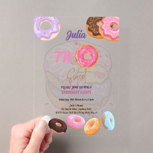 Invitations En Acrylique Gâteau Donut 2e anniversaire rose