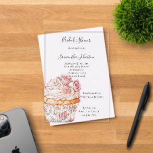 Invitations En Acrylique Gâteau Rose Fleur Rose Blanc Mariage
