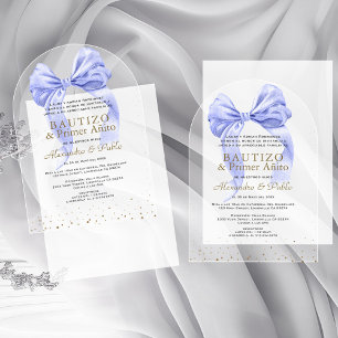 Invitations En Acrylique Gemelos Hijos Primer Bleu Bow Añito Bautizo