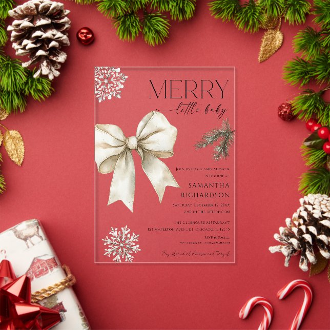 Invitations En Acrylique Gender neutral rustic bow snowflakes baby shower (Insitu (vacances))