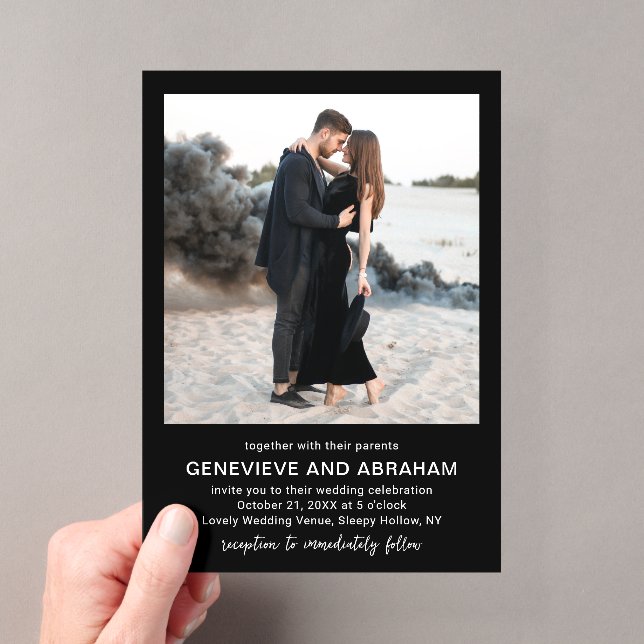 Invitations En Acrylique Genevieve Black Photo Mariage moderne (In situ (ordinateur de poche))