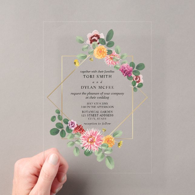 Invitations En Acrylique Geometric Floral Botanical Wedding (In situ (ordinateur de poche))