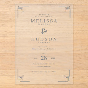 Invitations En Acrylique Géométrique blanc cassé élégant