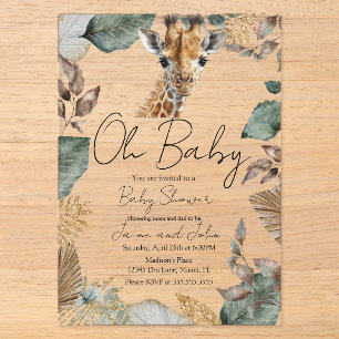 Invitations En Acrylique Girafe Aquarelle Baby Shower Sauvage