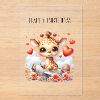 Invitations En Acrylique Girafe Avion Anniversaire