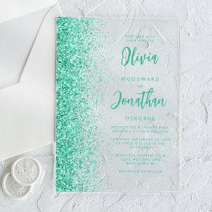 Invitations En Acrylique Glam Aqua Green Parties scintillant Mariage de scr