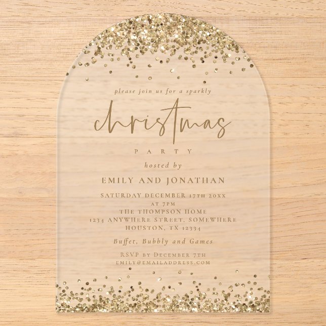Invitations En Acrylique Glam Gold Parties scintillant Frontières Noël (Recto)