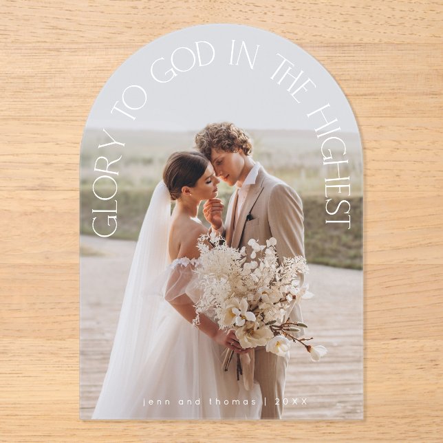 Invitations En Acrylique Gloire à Dieu arche moderne photo religieuse Noël (Recto)