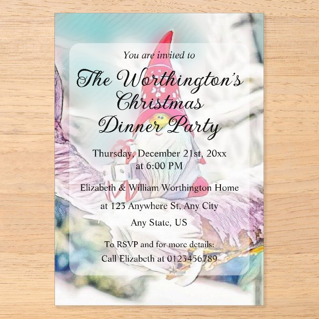 Invitations En Acrylique Gnomes in the snow watercolor painting  (Recto)