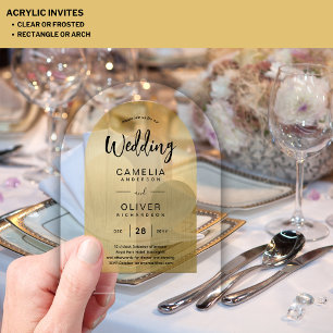 Invitations En Acrylique GOLD Acrylique Mariage invite Black Text Moderne