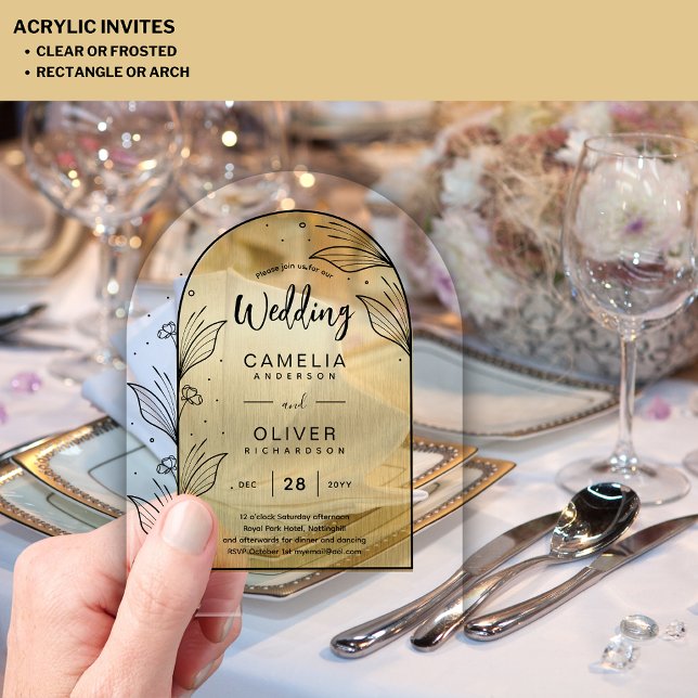 Invitations En Acrylique GOLD Acrylique Mariage invite Black Text Moderne (Créateur téléchargé)