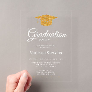 Invitations En Acrylique Gold Classic Graduation Cap Party