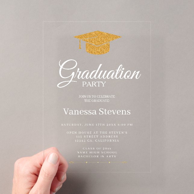 Invitations En Acrylique Gold Classic Graduation Cap Party (In situ (ordinateur de poche))