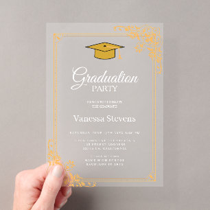 Invitations En Acrylique Gold Classic Graduation Cap Party