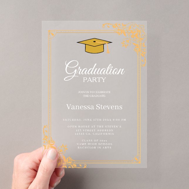 Invitations En Acrylique Gold Classic Graduation Cap Party (In situ (ordinateur de poche))