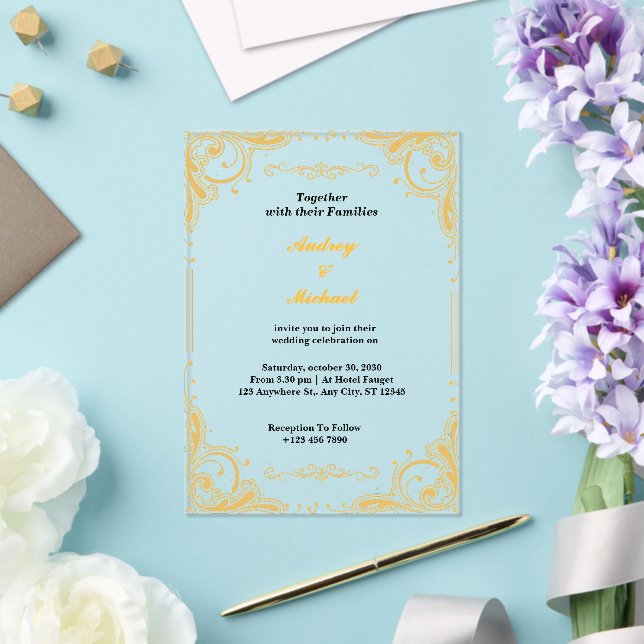 Invitations En Acrylique Gold Elegant avec leur famille Mariage (Insitu (Mariage))