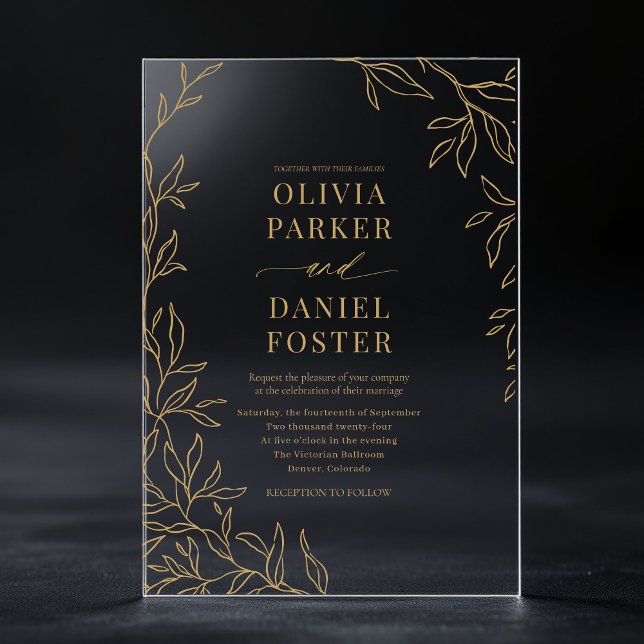 Invitations En Acrylique Gold Elegant Minimalist Botanical Wedding (Créateur téléchargé)