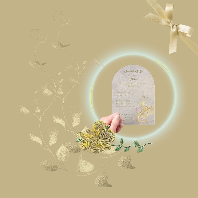 Invitations En Acrylique Gold et Blush Floral 50e Anniversaire Acrylique In (Créateur téléchargé)