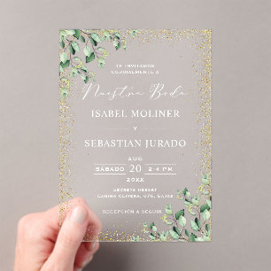 Invitations En Acrylique Gold Frame Green Nuestra Boda Mariage espagnol