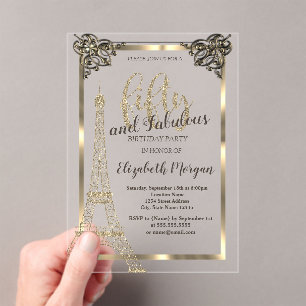 Invitations En Acrylique Gold Frame, Tour Eiffel 50e anniversaire