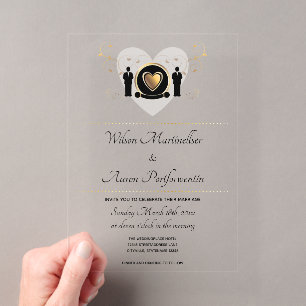 Invitations En Acrylique Gold Heart Homme Mariage