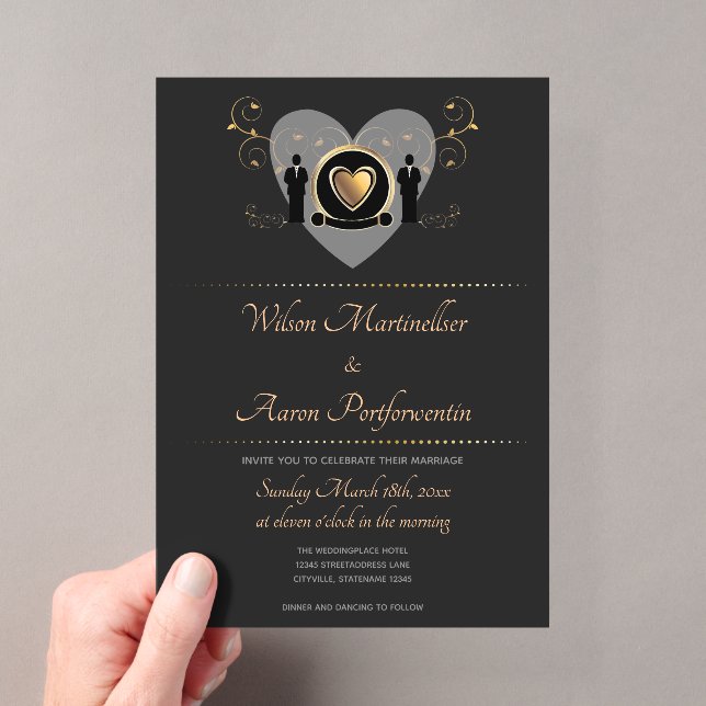 Invitations En Acrylique Gold Heart Homme Mariage (In situ (ordinateur de poche))