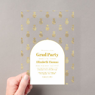 Invitations En Acrylique Gold Pineapple Transparent Graduation Party