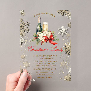 Invitations En Acrylique Gold Snowflakes, Poinsettia Wine Company Party