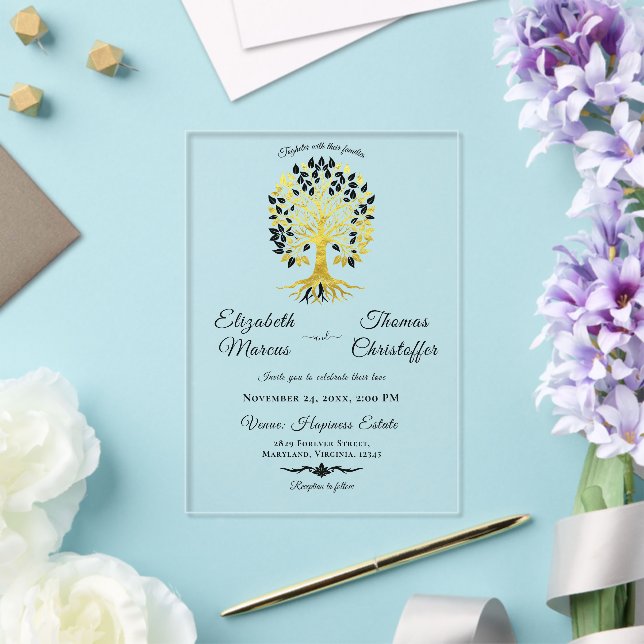 Invitations En Acrylique Golden Tree of Life Timeless Sophisticated Wedding (Insitu (Mariage))