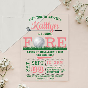 Invitations En Acrylique Golf PAR-TEE 4e anniversaire