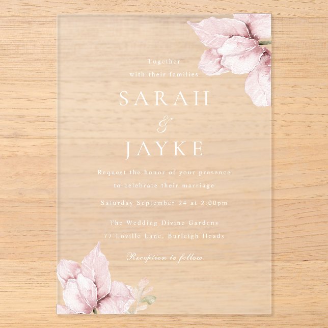 Invitations En Acrylique Gorgeous Blush Flower Petals Elegant Wedding (Recto)