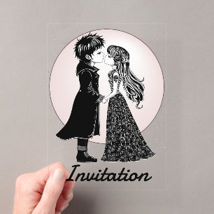 Invitations En Acrylique Gothique Emo Enfants Kiss Valentine's Day