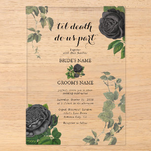Invitations En Acrylique Gothique Halloween Roses noirs Mariage clair