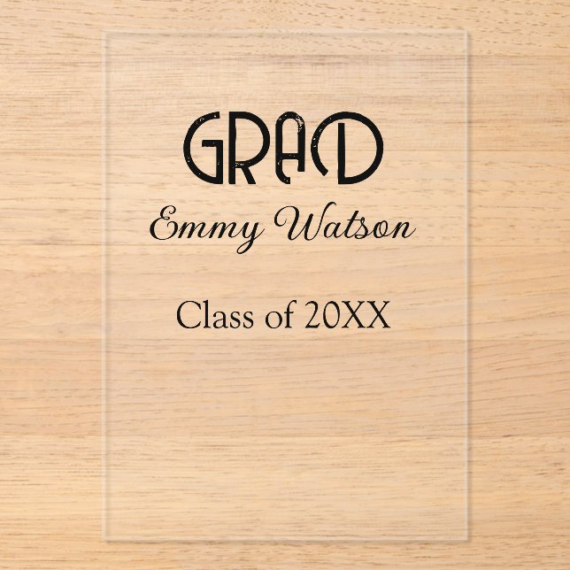 Invitations En Acrylique Grad bold letter graduation name class of 20XX sim (Recto)
