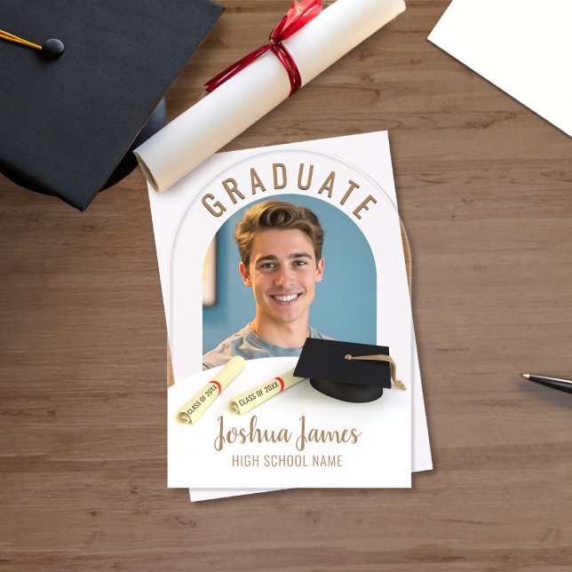 Invitations En Acrylique Graduate Photo Casquette & Scroll Graduation (Upload your photo and add your details to this acrylic Graduation Announcement)