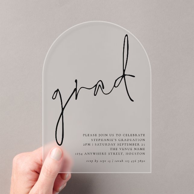 Invitations En Acrylique Graduation minimaliste Script (In situ (ordinateur de poche))