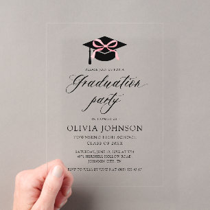 Invitations En Acrylique Graduation moderne élégant Cap Pink Bow Graduation