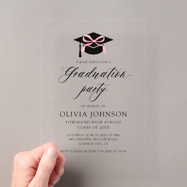 Invitations En Acrylique Graduation moderne élégant Cap Pink Bow Graduation (In situ (ordinateur de poche))