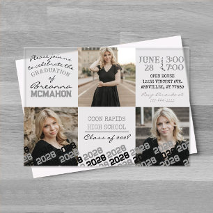 Invitations En Acrylique Graduation unique en gris et noir 3 photo givré