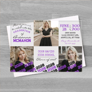 Invitations En Acrylique Graduation unique violet et noir 3 photo givré
