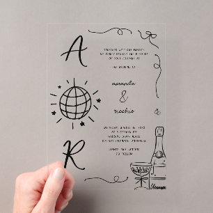 Invitations En Acrylique Grand Disco Monogramme Français Amusants Main Tiré