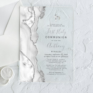 Invitations En Acrylique Gray Argent Agate Première Communion sainte