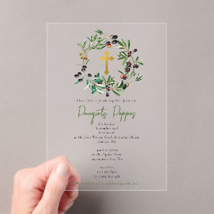 Invitations En Acrylique Grec Orthodoxe baptême Baptême Olives Verdure