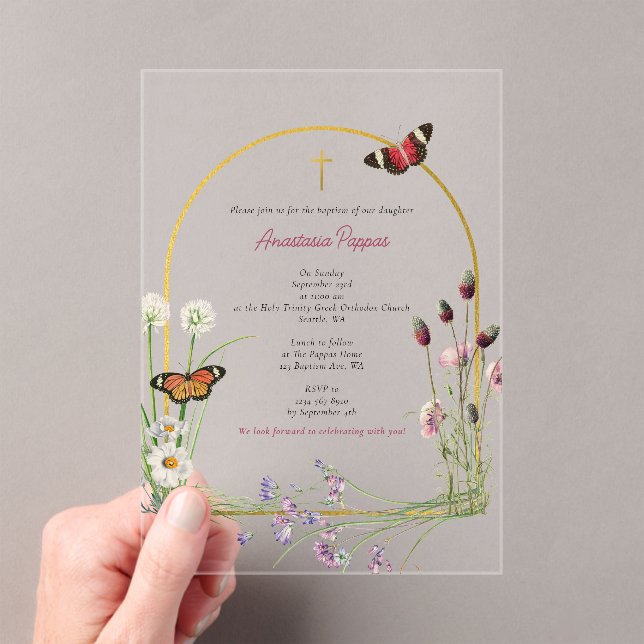 Invitations En Acrylique Grec Orthodoxe baptême Fleur sauvage fille (In situ (ordinateur de poche))