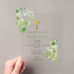 Invitations En Acrylique Grec Orthodoxe Baptême Vert