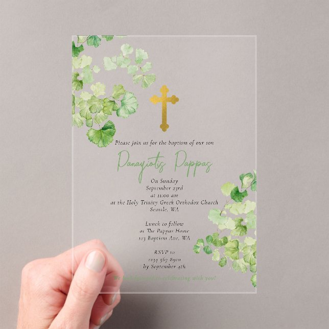 Invitations En Acrylique Grec Orthodoxe Baptême Vert (In situ (ordinateur de poche))