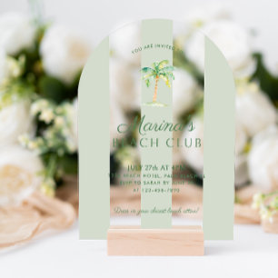 Invitations En Acrylique Green Cabana Stripes Palm Beach Club Anniversaire
