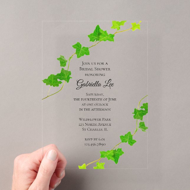 Invitations En Acrylique Green English Vine Fête des mariées (In situ (ordinateur de poche))