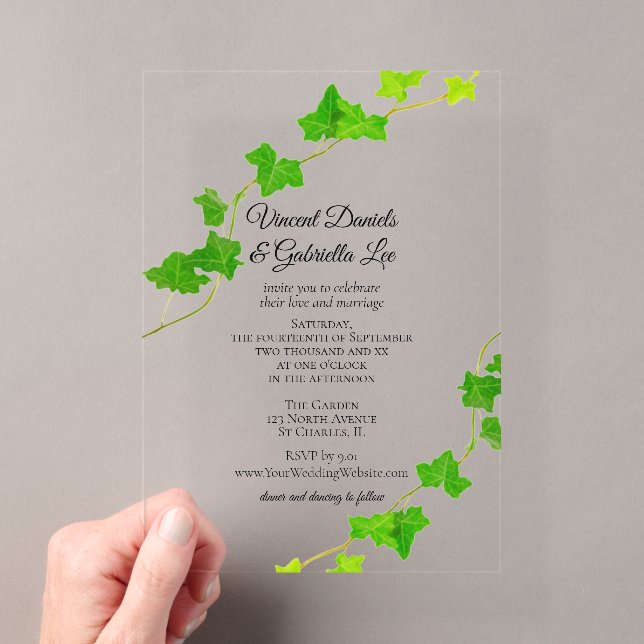 Invitations En Acrylique Green English Vine Mariage (In situ (ordinateur de poche))