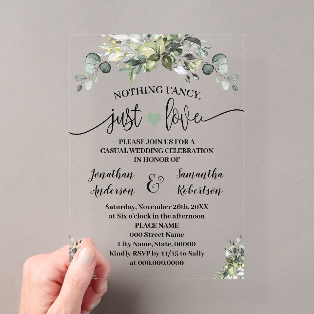 Invitations En Acrylique Greenery Nothing Fancy Just Love Elopement (In situ (ordinateur de poche))